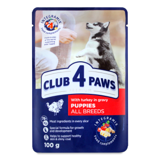 CLUB 4 PAWS Premium Puppy Food: Turkey in Sauce, 100g