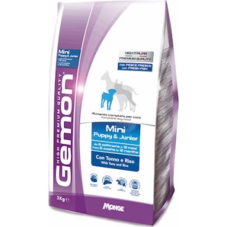 Gemon Mini Puppy & Junior 3kg Dry Food for Small Breed Puppies with Rice and Tuna - Petshop