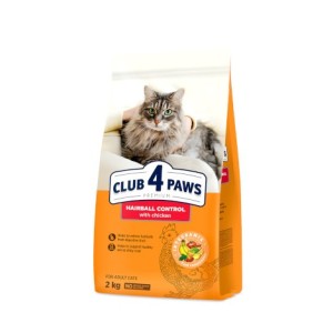 CLUB 4 PAWS Premium Hairball Control - Complete Dry Pet Food for Adult Cats, 2 kg